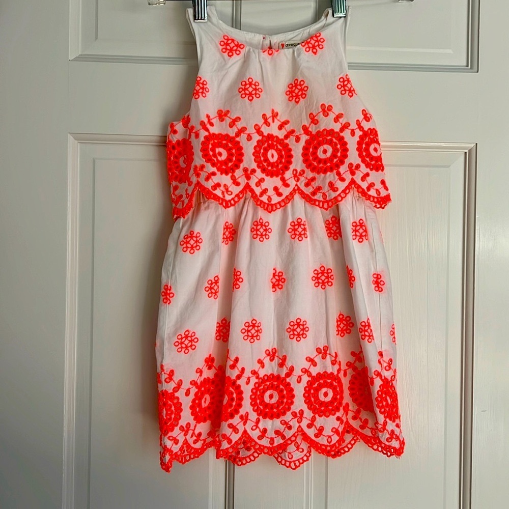 Crewcuts white dress with pink embroidery and eyelids. Size 5.